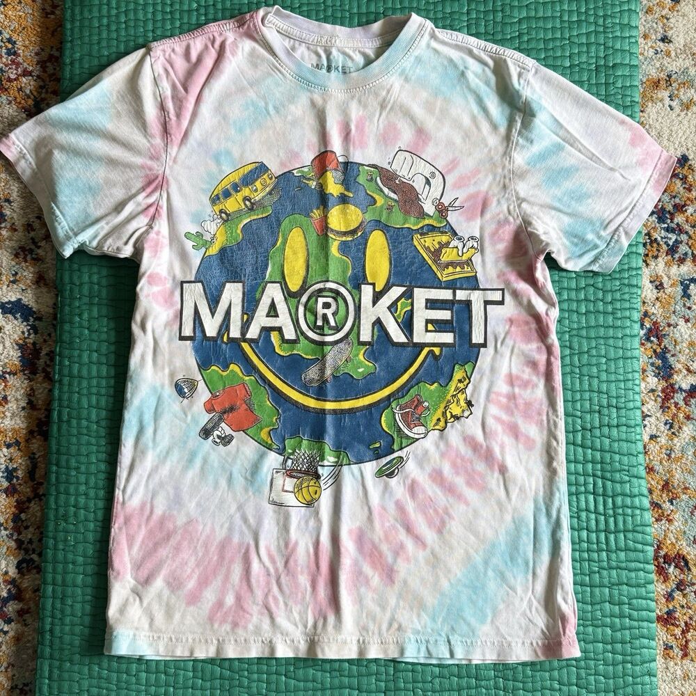 Market Shirt Mens Small White Red Tie Dye Graphic Streetwear Tee World Pakistan